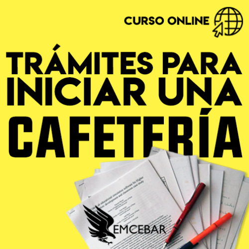 Un cartel amarillo con las palabras Trámites para Iniciar una Cafetería en México.