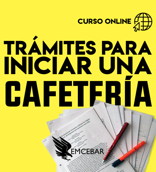 Un cartel amarillo con las palabras Trámites para Iniciar una Cafetería en México.