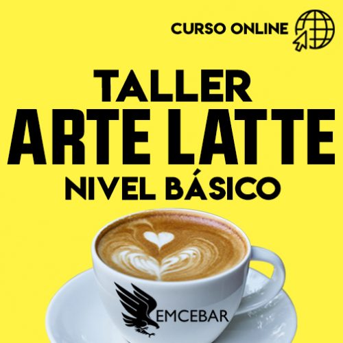 Una taza de café con las palabras 'Arte Latte 1: Nivel Básico'.