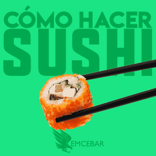 Aprende a hacer Cómo hacer sushi usando palillos en un fondo verde.