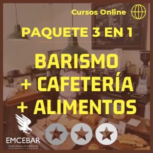 Explora el "Paquete 25 Cursos 3 en 1" de EMCEBAR en línea, ideal para aspirantes a baristas y dueños de cafeterías. Aprende Barismo, Cafeterías y Alimentos en casa: un comienzo perfecto para tu viaje en una cafetería con la guía de expertos.
